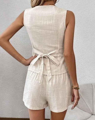 Mira – Ärmelloses Set aus Baumwolle mit Bindegürtel - Cecile LavelleBeige