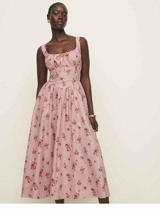 Mira – romantisches Midikleid mit Vintage - Touch aus 100% Baumwolle - Cecile LavelleRosa