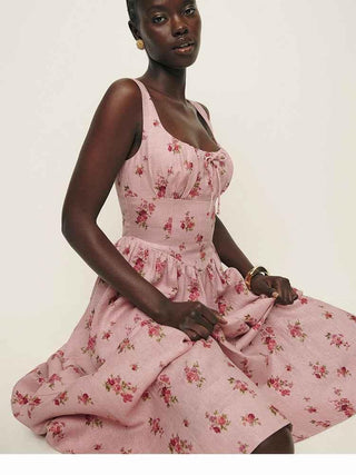 Mira – romantisches Midikleid mit Vintage - Touch aus 100% Baumwolle - Cecile LavelleRosa