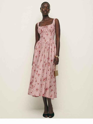 Mira – romantisches Midikleid mit Vintage - Touch aus 100% Baumwolle - Cecile LavelleRosa