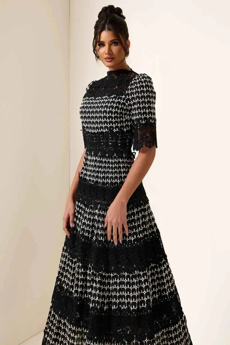 mireille – elegant black lace dress with jacquard pattern for special occasions