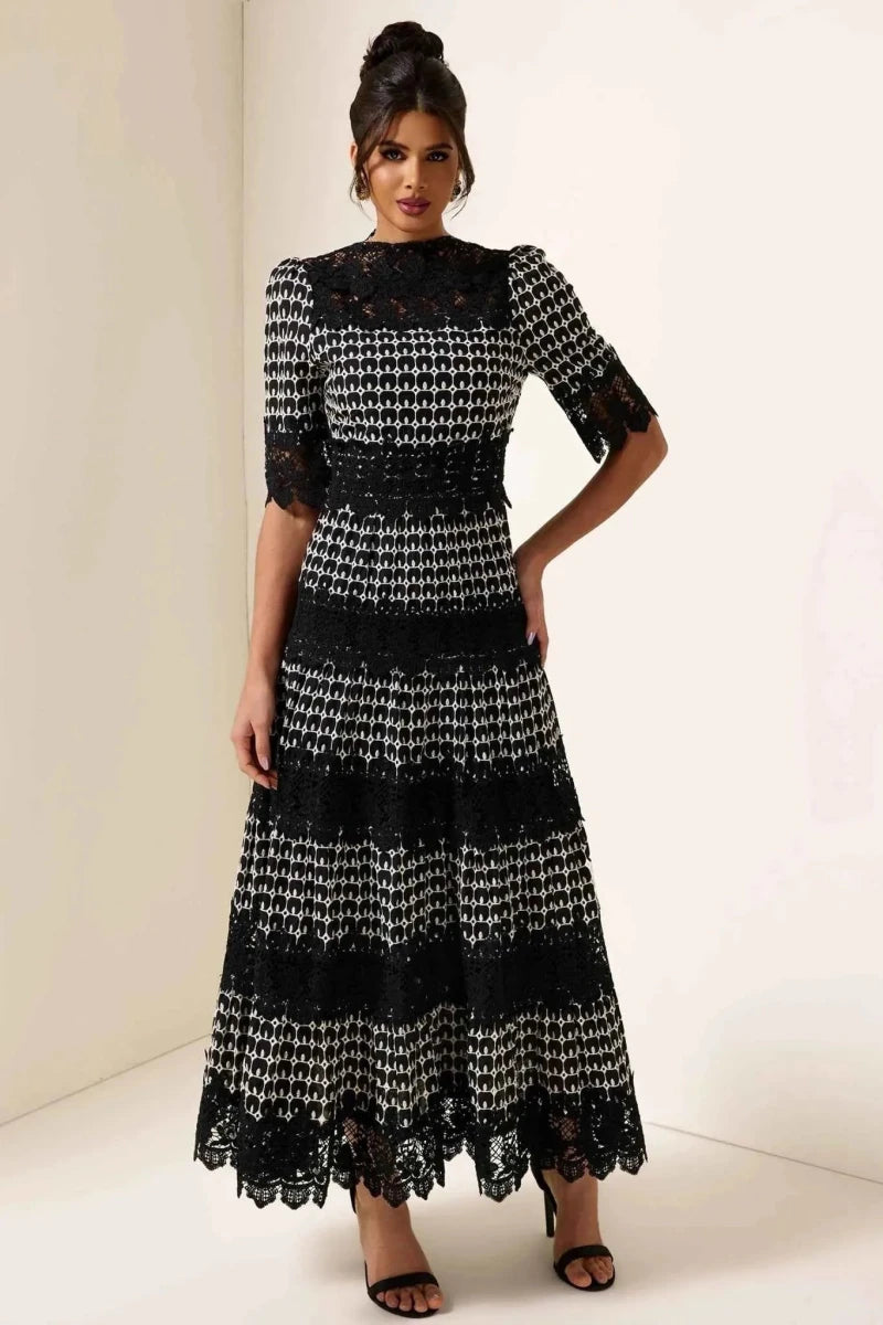 mireille – elegant black lace dress with jacquard pattern for special occasions