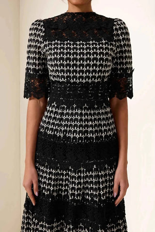 mireille – elegantes schwarzes spitzenkleid mit jacquardmuster für besondere anlässe - Cecile LavelleSchwarz