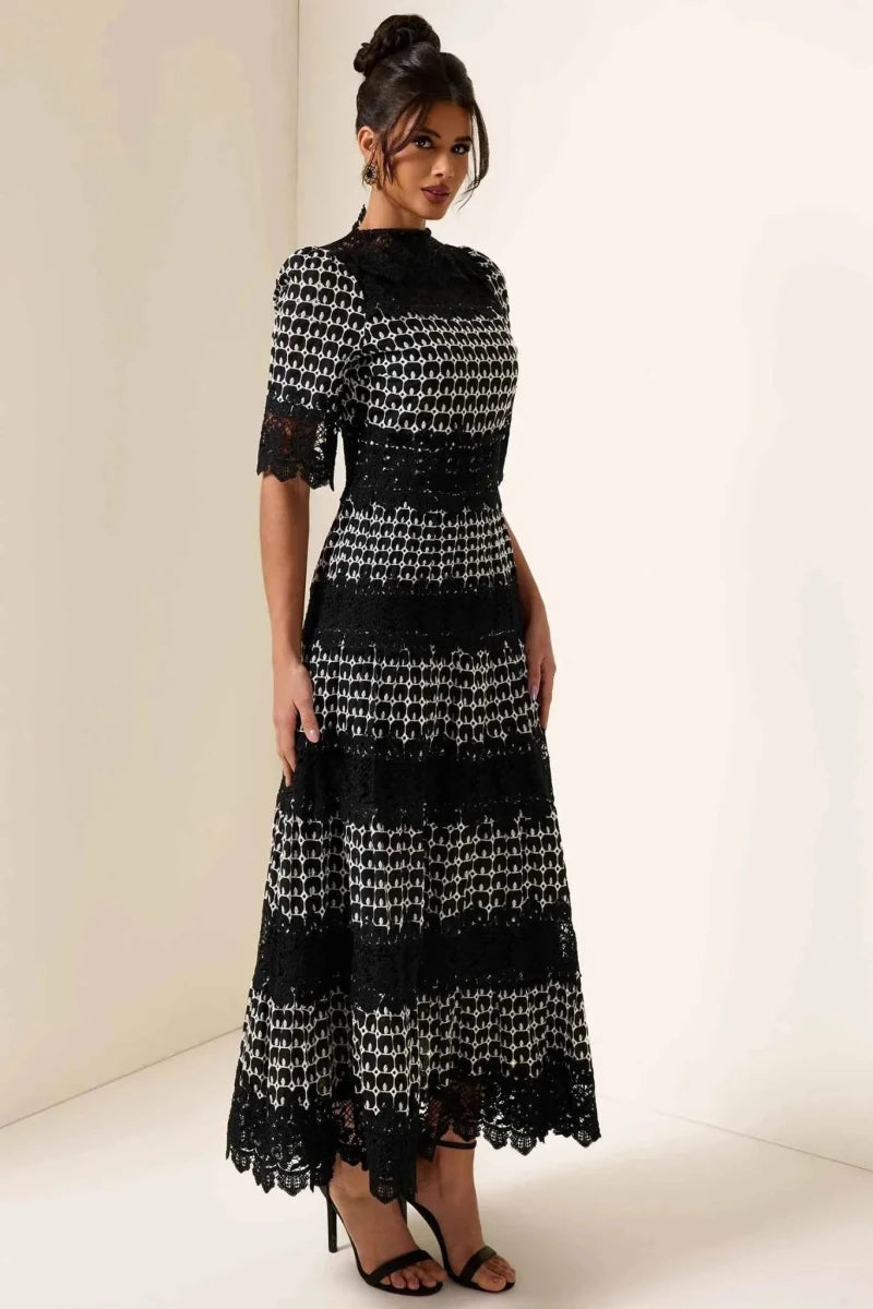 mireille – elegant black lace dress with jacquard pattern for special occasions