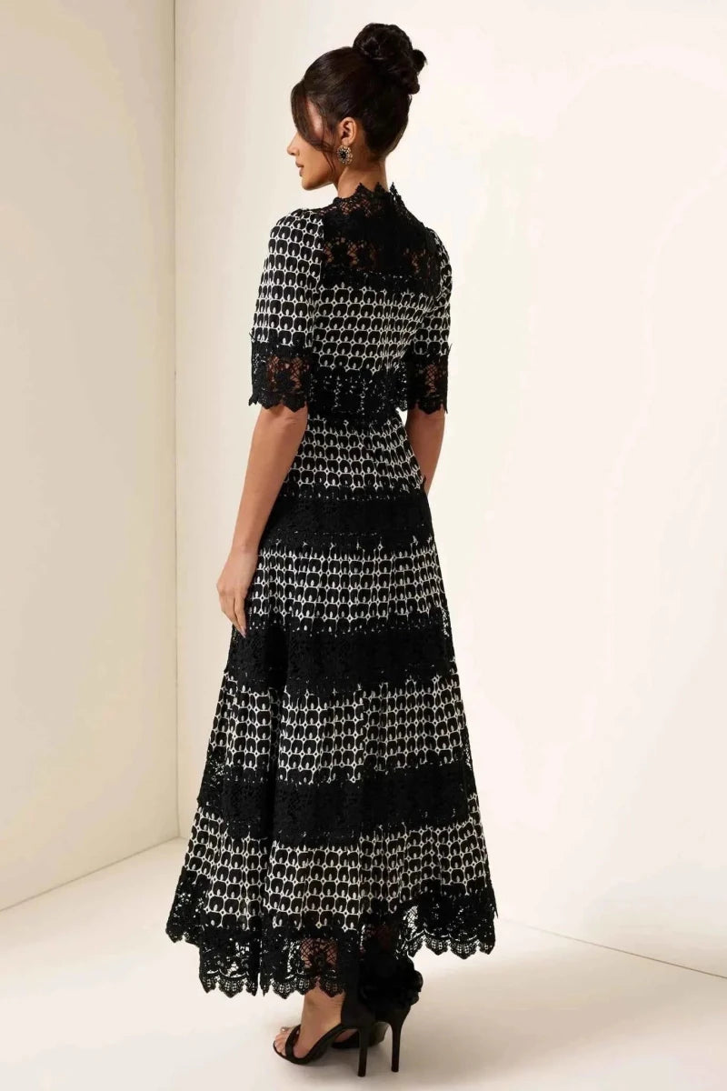 mireille – elegant black lace dress with jacquard pattern for special occasions