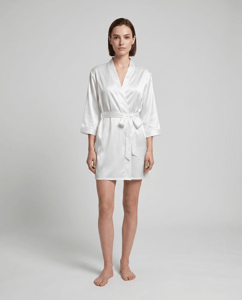 Short women's bathrobe with tie belt
