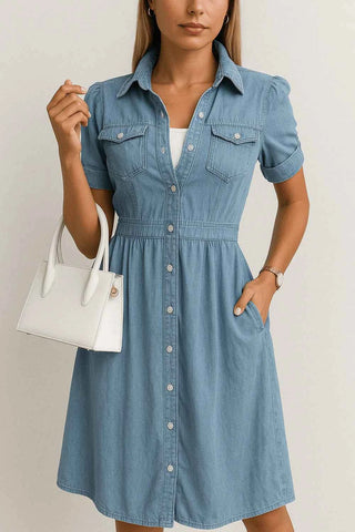 Tailliertes Denim‑Midikleid