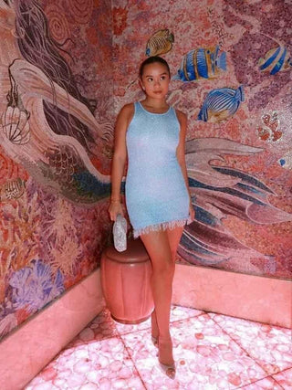 Naila – Glitzerndes Minikleid mit Fransensaum - Cecile LavelleBlau