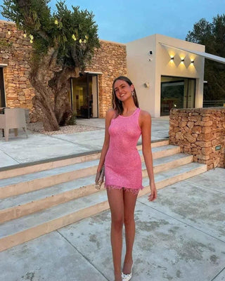 Naila – Glitzerndes Minikleid mit Fransensaum - Cecile LavelleBlau