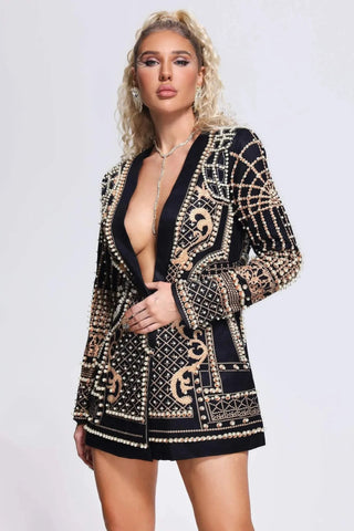 noa – blazer-minikleid mit perlenstickerei & tiefem ausschnitt-Minikleider-Cecile Lavelle-Cecile Lavelle