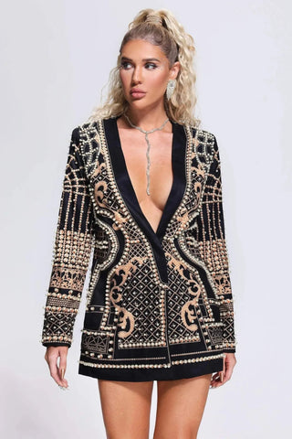 noa – blazer-minikleid mit perlenstickerei & tiefem ausschnitt-Minikleider-Cecile Lavelle-Cecile Lavelle