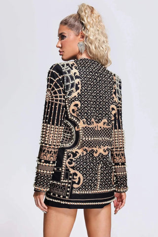 noa – blazer - minikleid mit perlenstickerei & tiefem ausschnitt - Cecile LavelleSchwarz - gold