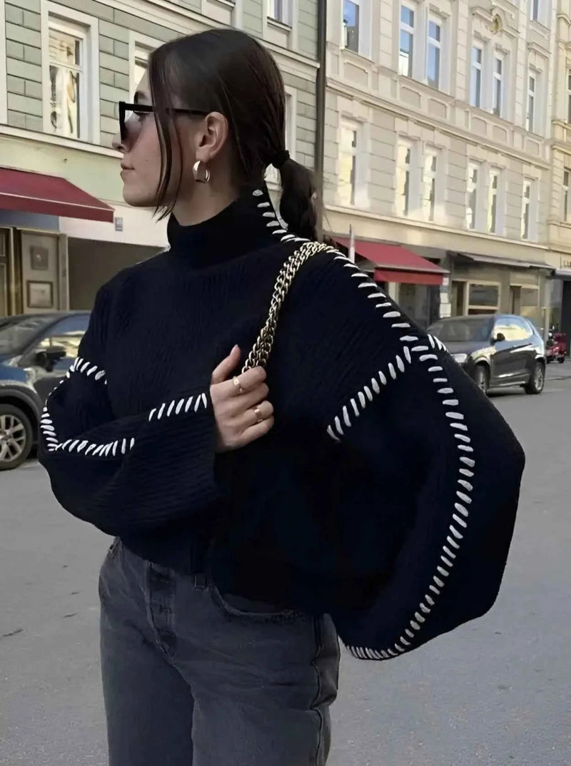 Oversized sweater with high collar