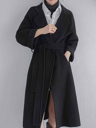 Oversize Wollmantel mit Bindegürtel - Cecile LavelleSchwarz