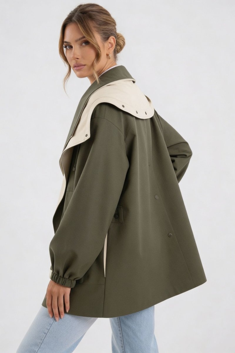 Oversized Hooded Jacket with Notch Collar