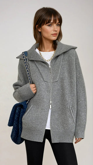 Oversized Offener Kragen - Cardigan - Cecile LavelleGrau