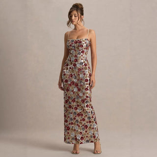 Pailletten Abendkleid in Maxi - Länge mit Blumenmuster - Cecile LavelleMehrfarbig