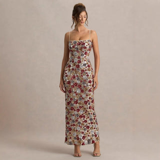 Pailletten Abendkleid in Maxi - Länge mit Blumenmuster - Cecile LavelleMehrfarbig