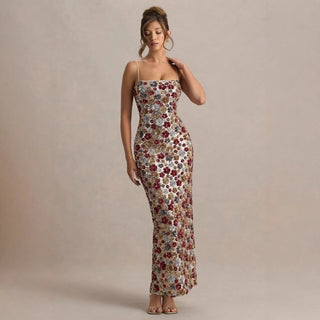 Pailletten Abendkleid in Maxi - Länge mit Blumenmuster - Cecile LavelleMehrfarbig