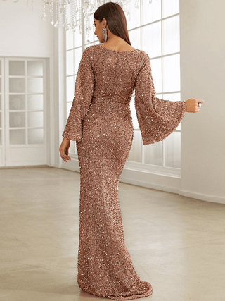 Pailletten Abendkleid Maxi mit V - Ausschnitt - Cecile LavelleBordeaux