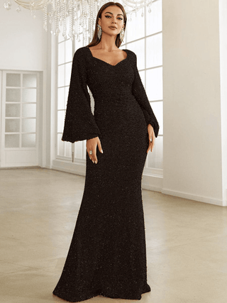 Pailletten Abendkleid Maxi mit V - Ausschnitt - Cecile LavelleSchwarz