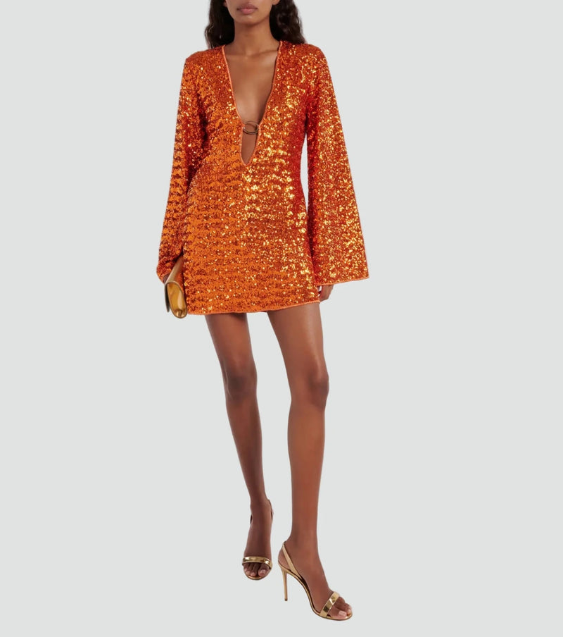 Sequin Mini Dress with Deep V-Neck for Party