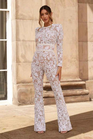 Pailletten - Spitzen - Jumpsuit mit weitem Bein - Cecile LavelleSchwarz