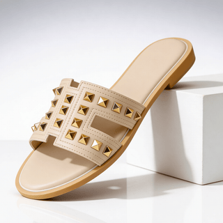 Pantoletten Damen elegant mit Nieten - Cecile LavelleCreme