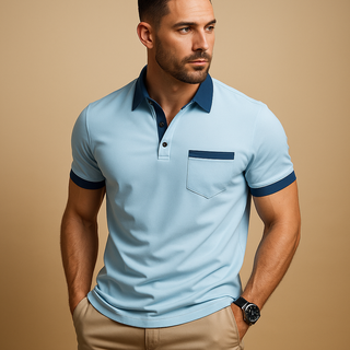 Poloshirt Herren Kurzarm in Himmelblau