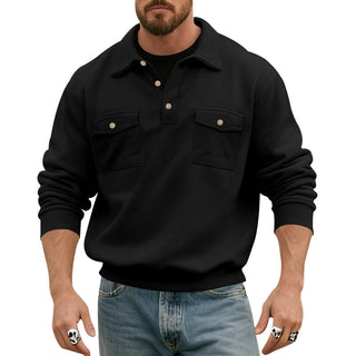 Poloshirt Herren Langarm in Schwarz