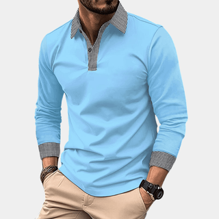 Poloshirt Herren Langarm Slim Fit - Cecile LavelleHimmelblau