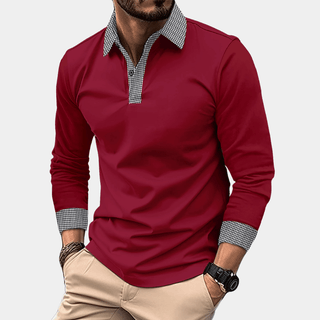 Poloshirt Herren Langarm Slim Fit - Cecile LavelleBordeaux