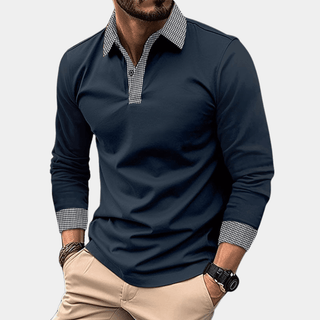Poloshirt Herren Langarm Slim Fit - Cecile LavelleMarineblau
