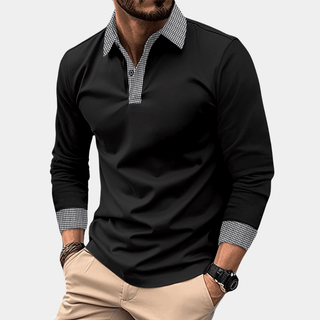 Poloshirt Herren Langarm Slim Fit - Cecile LavelleSchwarz
