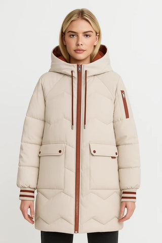 Pufferjacke Damen Lang Beige in Beige