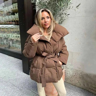 Pufferjacke Damen mit Gürtel - Cecile LavelleBraun