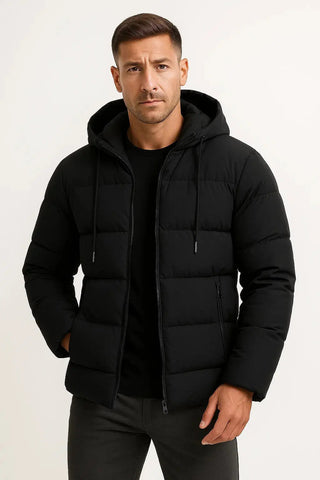 Pufferjacke Herren Mit Kapuze in Schwarz