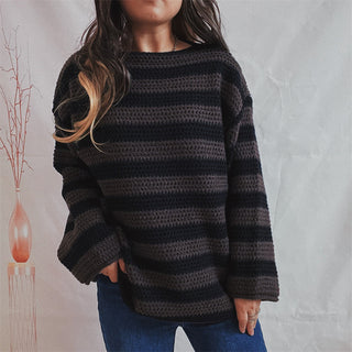 Pullover Damen Oversized Streifen in Braun