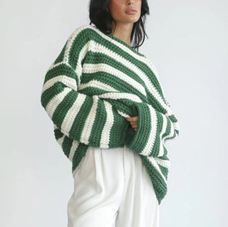 Pullover Damen Oversized Streifen in Grün