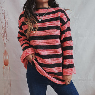 Pullover Damen Oversized Streifen in Rosa