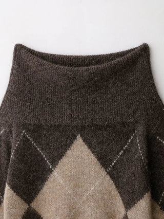 Pullover Damen Schulterfrei Argyle-Muster