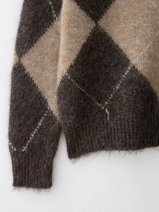 Pullover Damen Schulterfrei Argyle-Muster