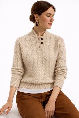 Pullover Damen Zopfmuster Langarm in Beige