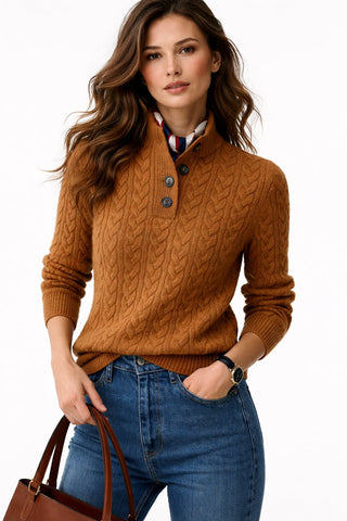 Pullover Damen Zopfmuster Langarm in Braun
