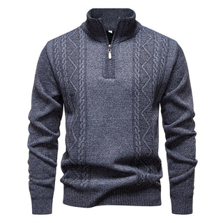 Pullover Herren Halbzip Stehkragen in Hellgrau