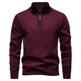 Pullover Herren Halbzip Stehkragen in Weinrot