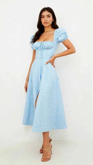 Quadratisches Midikleid mit Taillierung - Cecile LavelleBlau