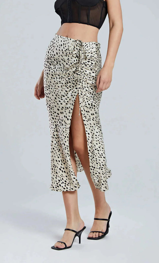 Maya – Animal Print Midirock mit Schlitz & Raffungen