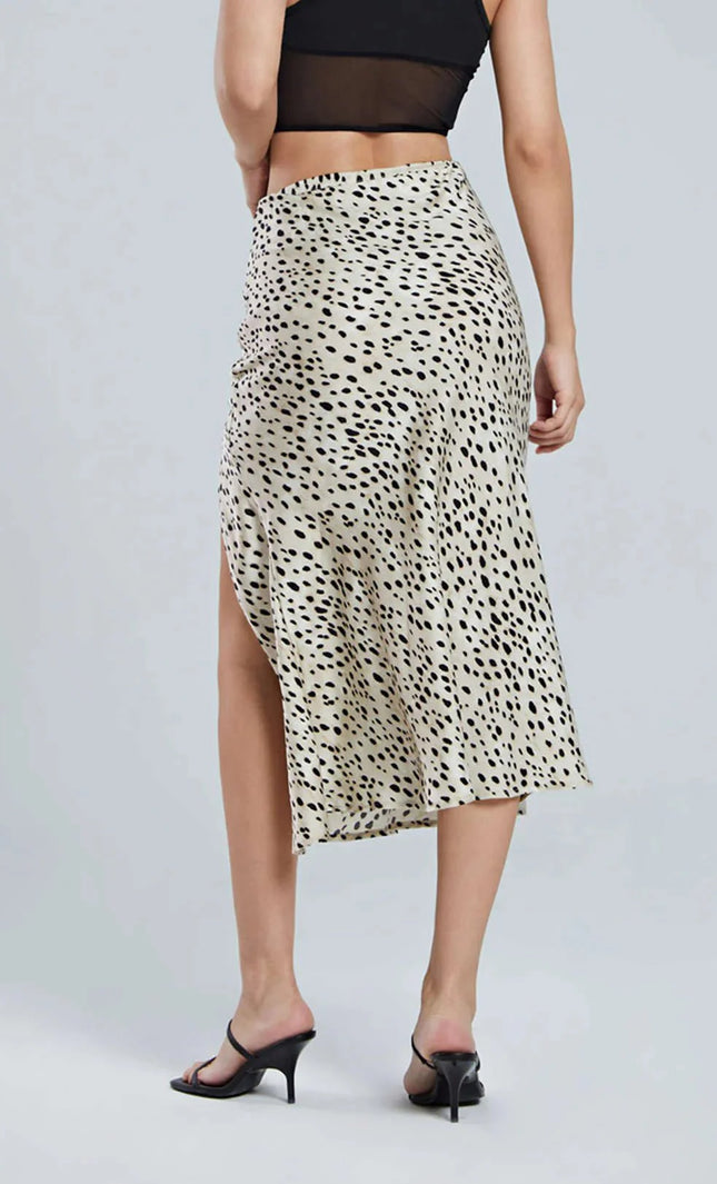 Maya – Animal Print Midirock mit Schlitz & Raffungen