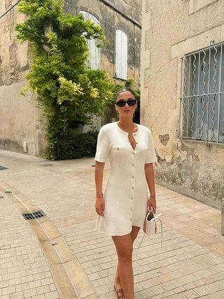 Ribbed Button - Front Mini - Kleid - Cecile LavelleSchwarz